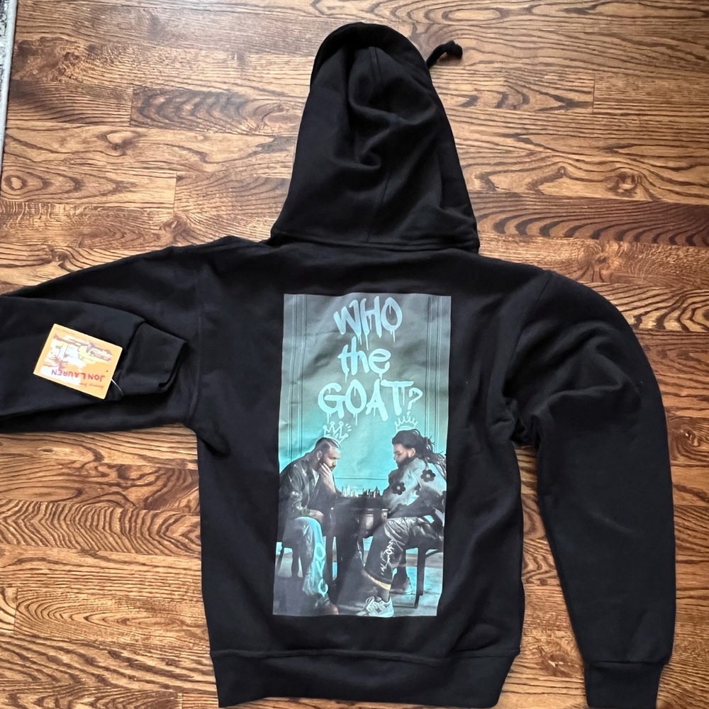 Custom made Jon Lauren women’s black hoodie Who the Goat Drake and J Cole